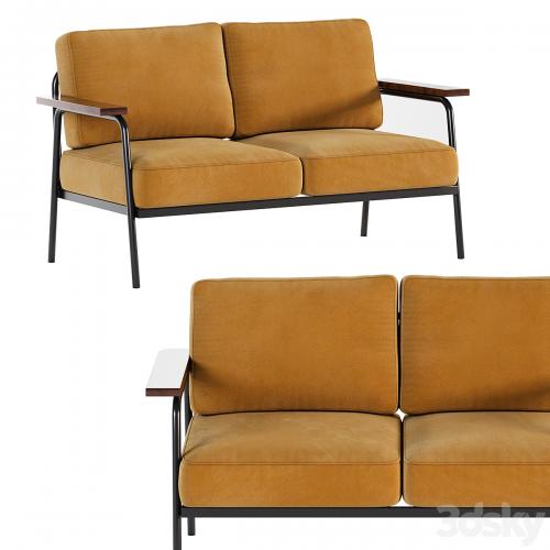 Mid Century Modern Loveseat with 2 Pillows Back and Square Arms