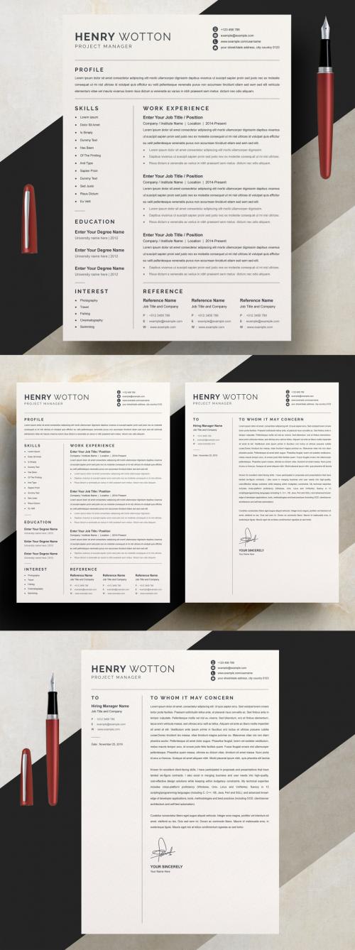 Black and White Resume Layout with Cover Letter Page - 442804144