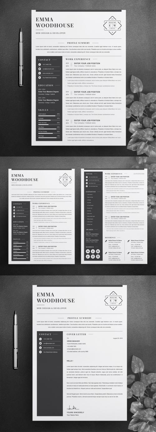 Resume Layout with Black and White - 442804146