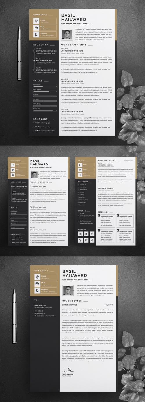 Black Sidebar and Photo Layout with Resume - 442804150