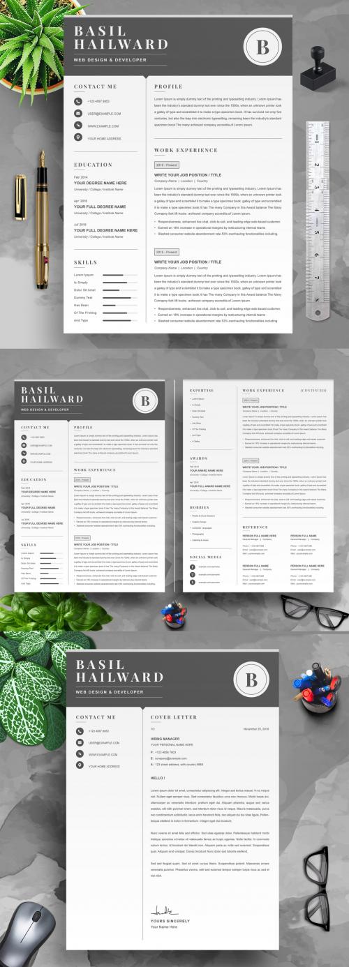 Resume Layout with Black Sidebar - 442804178