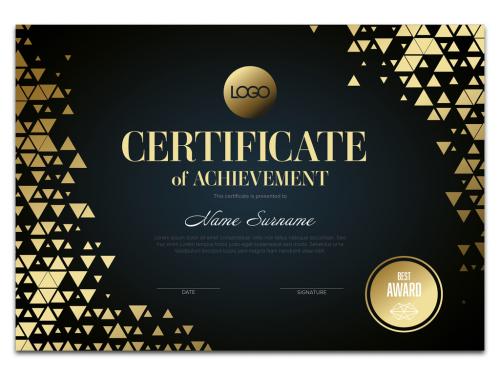 Horizontal Dark Premium Certificate Layout with Golden Triangles - 442936976