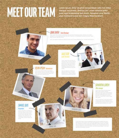 Meet Out Team Color Presentation Layout Page with Photos Styled as Notice Board - 442936993