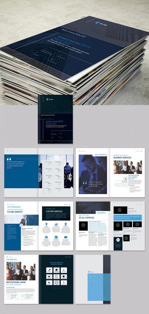 Company Profile Layout with Dark Blue Accents - 442939404