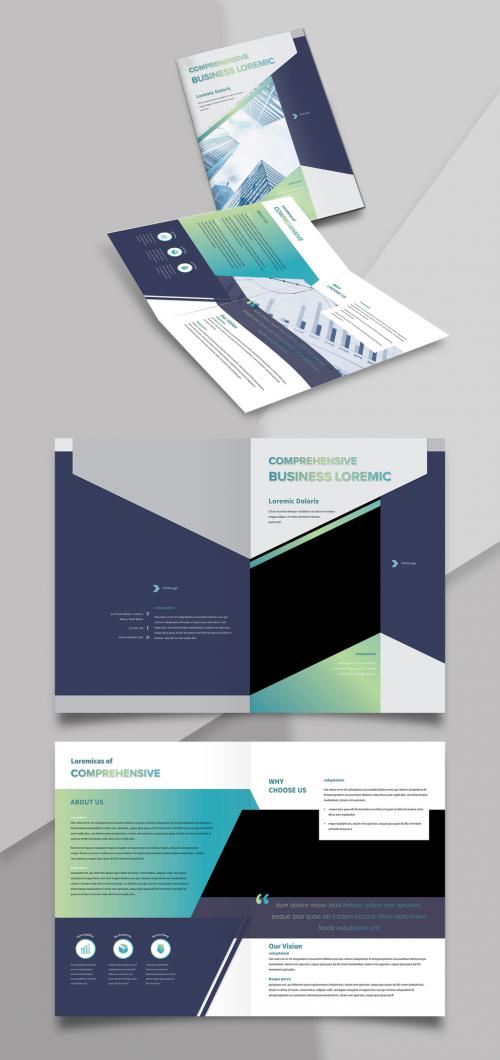 Bifold Brochure Layout with Blue and Green Accents - 442939405