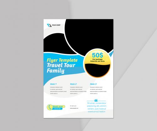 Travel Flyer Layout with Blue and Yellow Accents - 442939418