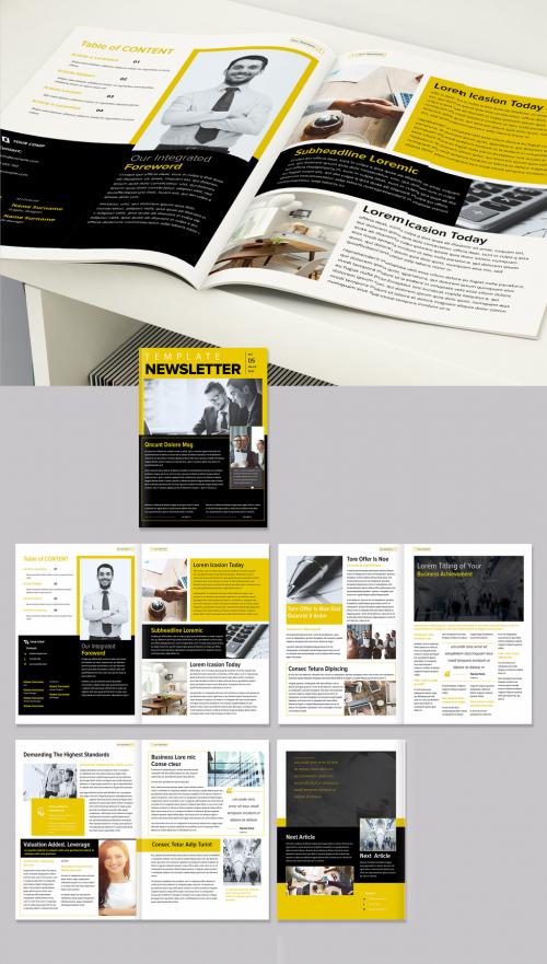 Newsletter Layout with Yellow and Black Accents - 442939421