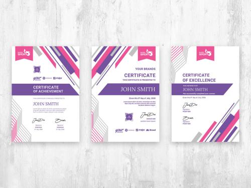 Modern Certificate in Sport theme with Purple and Pink Graphics in Portrait A4 Layout  - 442941284