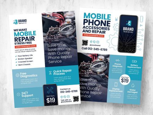 Mobile Phone Repair Poster Layout in Modern Style with Blue Color Scheme  - 442941285