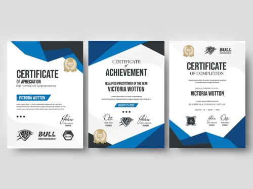 Modern Sport Certificate with Blue Geometric Graphics in Portrait A4 Layout  - 442941289