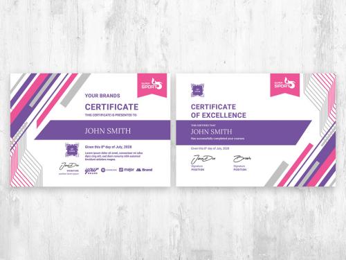 Modern Certificate in Sport theme with Purple and Pink Graphics in Landscape A4 Layout  - 442941292