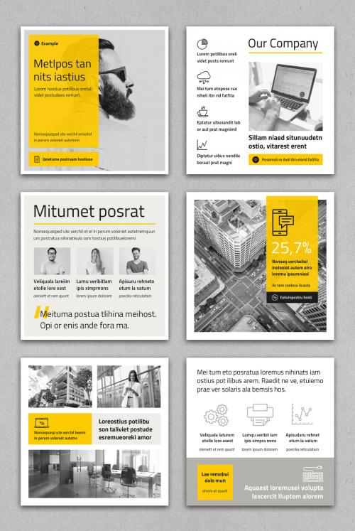 Social Media Post Layouts with Yellow Accents - 442944685