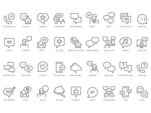 Seo Speech Bubbles Line Icons Set - 442954689