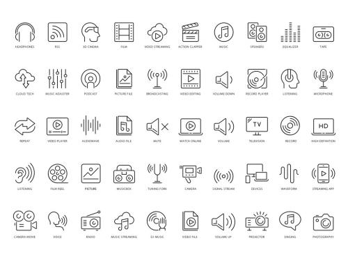 Audio and Video Line Icon Set - 442954692