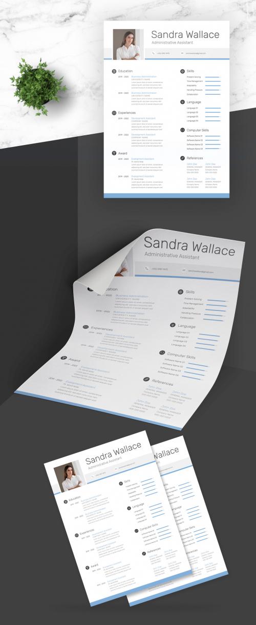 Clean Resume Design with Blue Accents - 442970099