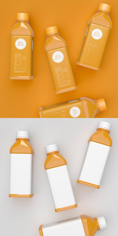 Four Glossy Juice Bottle Mockup - 442971030