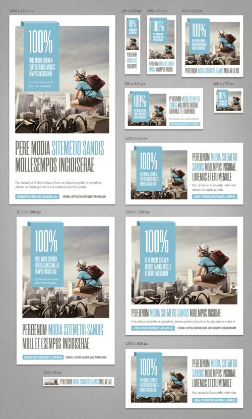 Social Media & Web Banners Templates in Pale Blue and Light Gray - 442974255