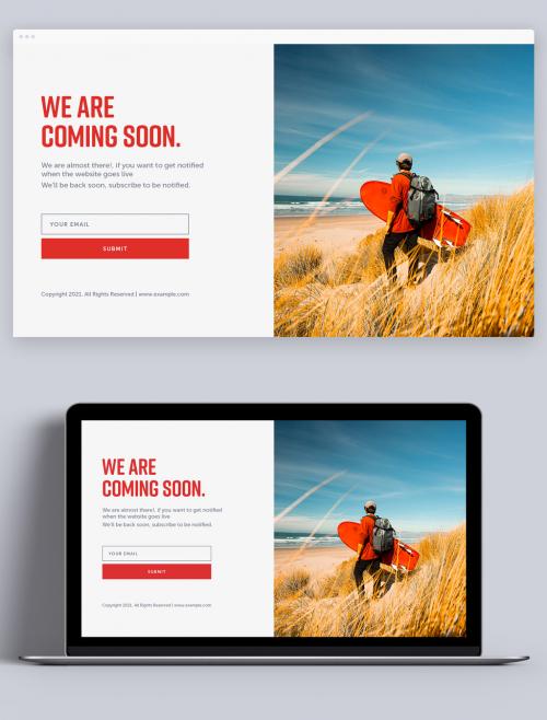 Coming Soon Page Layout with Red Accents - 442976353