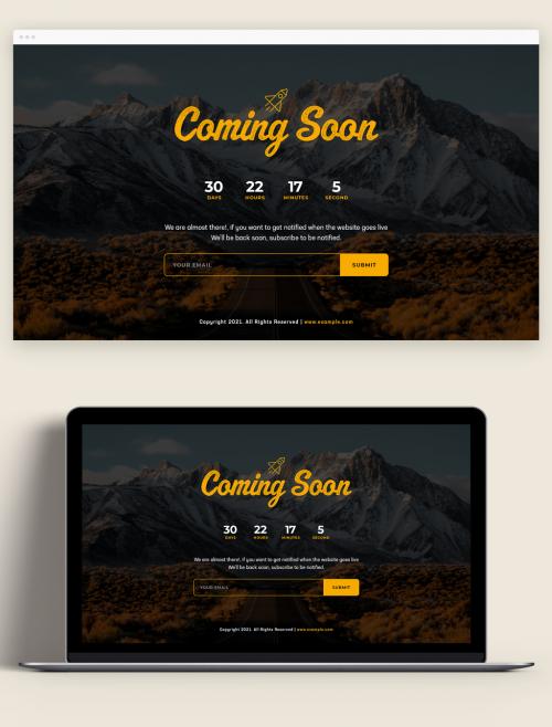 Coming Soon Page Layout with Orange Accents - 442976358
