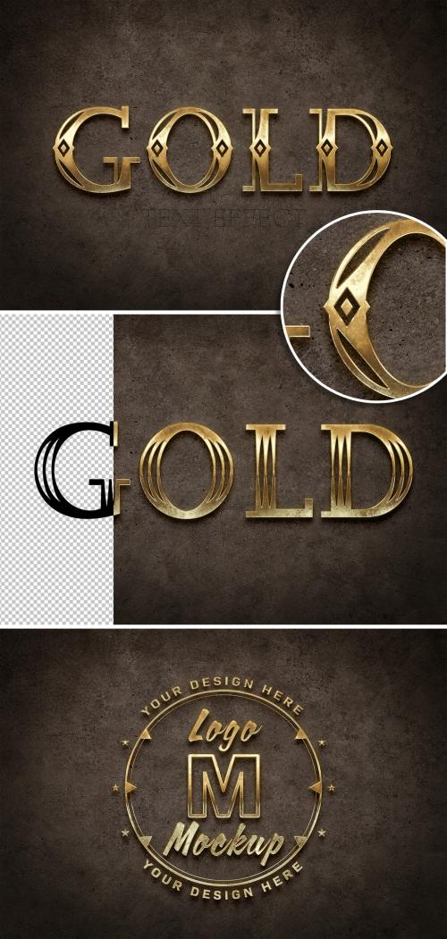 Old Gold Text Style with 3D Glossy Effect Mockup - 442990453