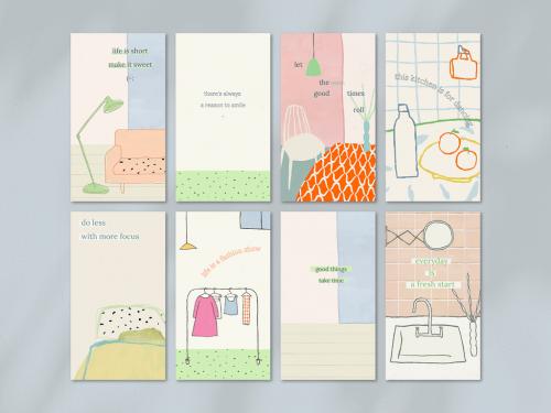 Quote with Cute Hand Drawn Home Interior Banner Template Set - 445639488