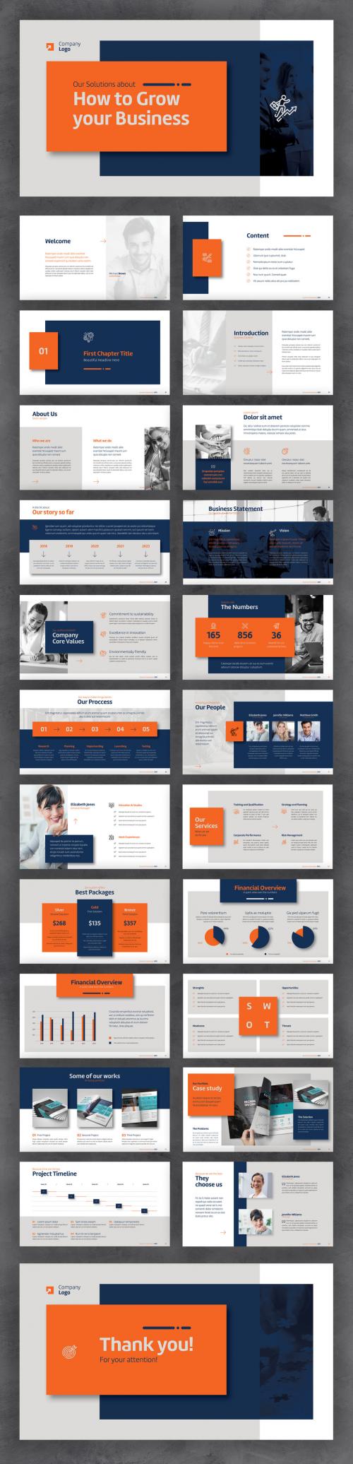 Business Profile Presentation with Blue, Orange and Gray Accents - 445642407