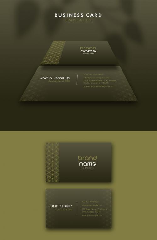 Business Card Layout with Olive Green Color - 445645881