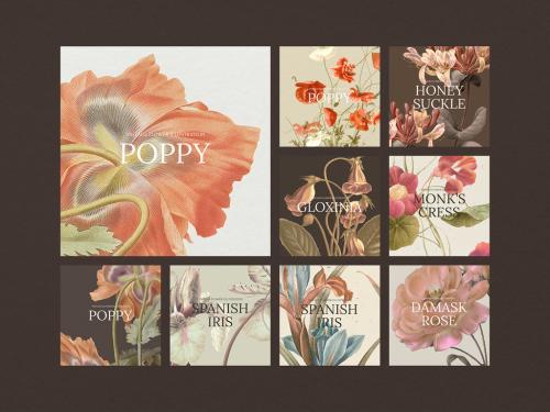 Social Media Post Layout with Vintage Flower Set - 447310400