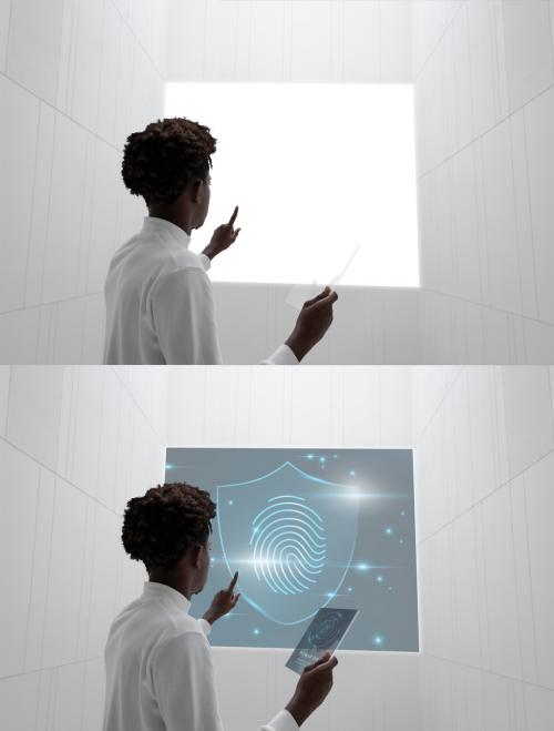 Touch Screen Mockup on a Museum Wall - 447310460