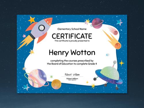 Cute Colorful Certificate Layout in Galaxy Design - 447310484