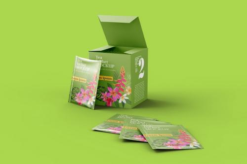 Tea Box with Sachets Mockup