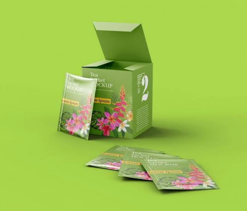 Tea Box with Sachets Mockup