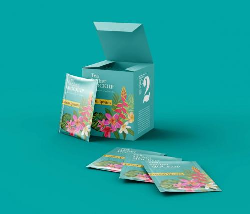 Tea Box with Sachets Mockup