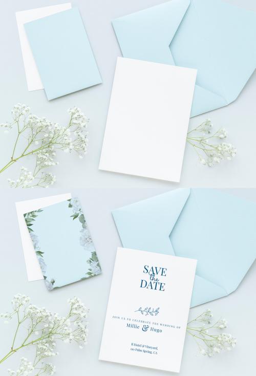 White Wedding Cards Layout Mockup Design - 447779551