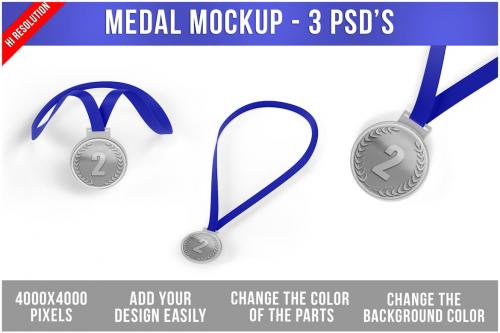 Round Competition Medal with Ribbon Mockup