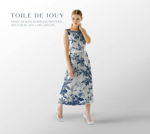 Toile De Jouy Vintage Floral Seamless Pattern