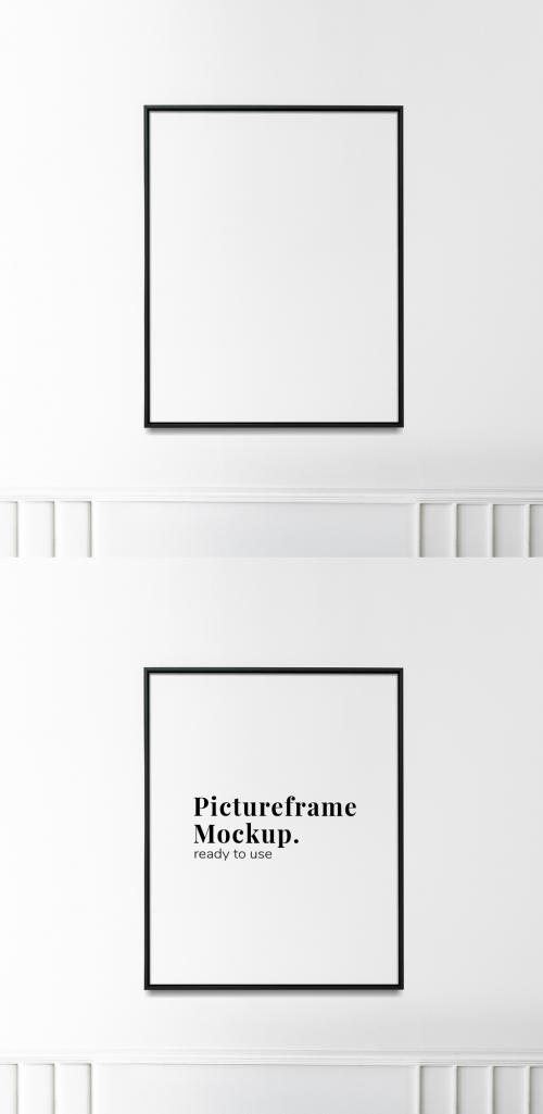 Picture Frame Mockup Hanging on a White Wall - 447779557