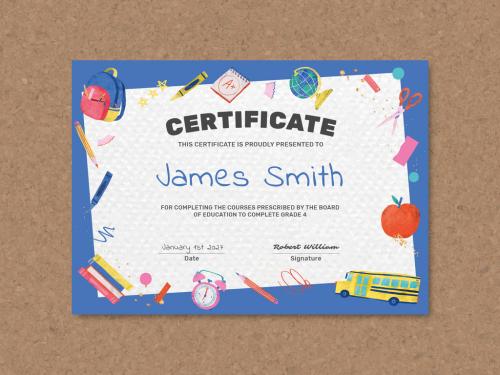 Colorful Elementary Certificate Layout with Cute Doodle Graphics - 447779580