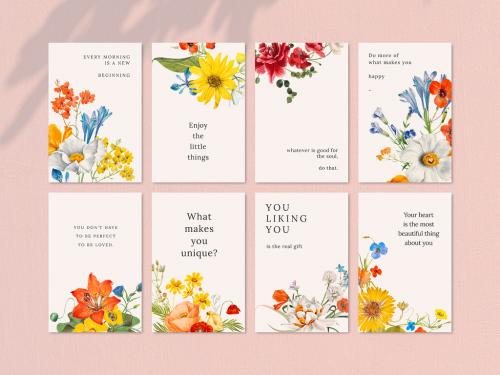 Colorful Floral Quote Layout Set - 447779586