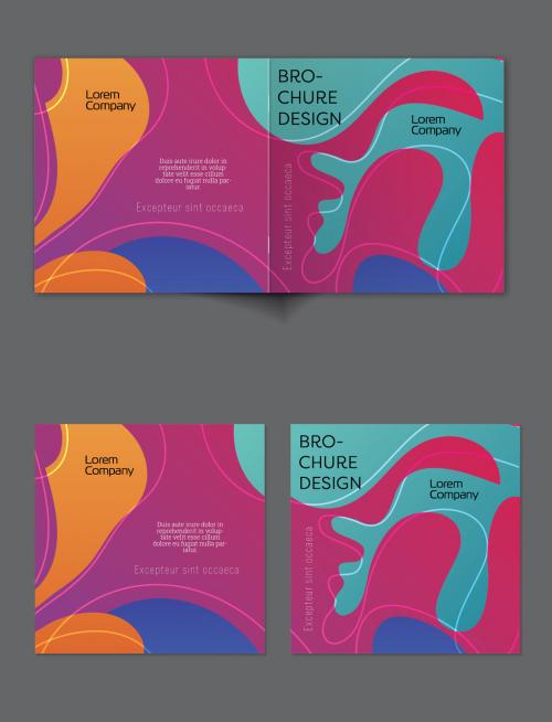 Brochure Cover Layout with Gradient Abstract Wavy Shapes and Lines - 447784771