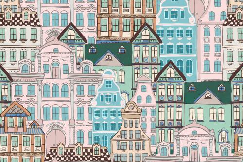 Cute vintage houses seamless pattern