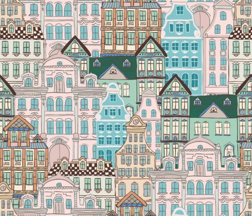 Cute vintage houses seamless pattern