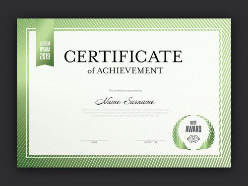 Horizontal Certificate Layout with Metallic Green Elements - 447788376