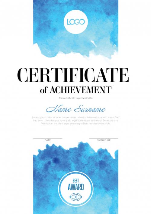 Modern Certificate Template with Watercolor Style - 447788417