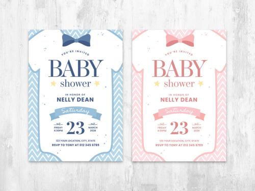 Blue and Pink Baby Shower Flyer Invite Card for Boy and Girl - 447925475