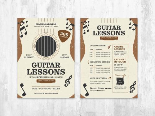 Guitar Lessons Flyer for Music School and Acoustic Indie Gig Events - 447925482