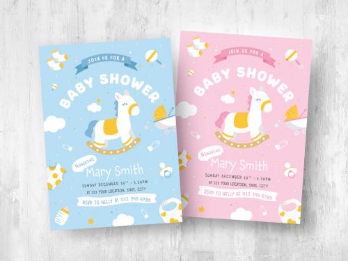 Baby Shower Flyer Template for Baby Birthday or Gender Reveal - 447925483
