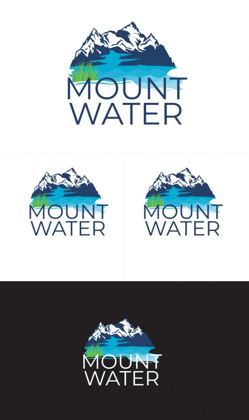 Water Logo with Mountain and Blue Ocean - 448152389