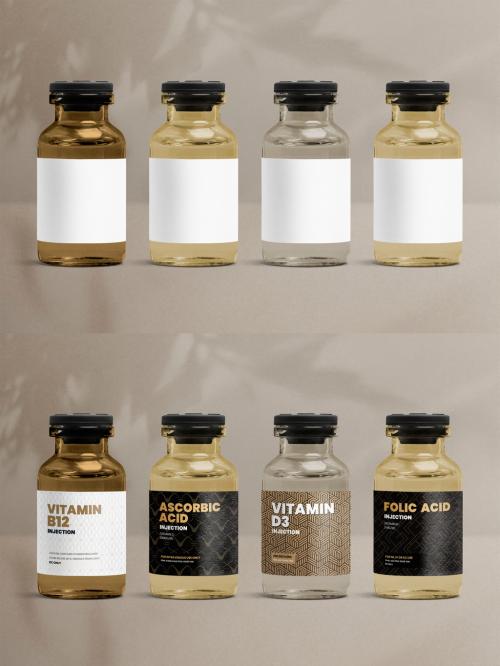 Amber Injection Vial Label Mockups - 448601854