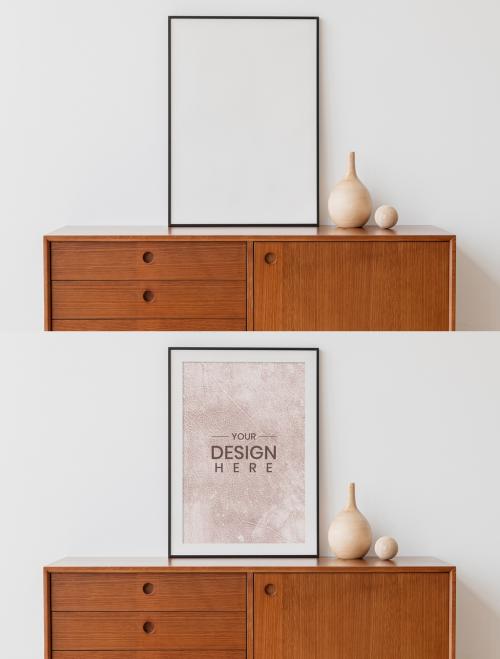 Picture Frame Mockup on a Wooden Cabinet - 448638368